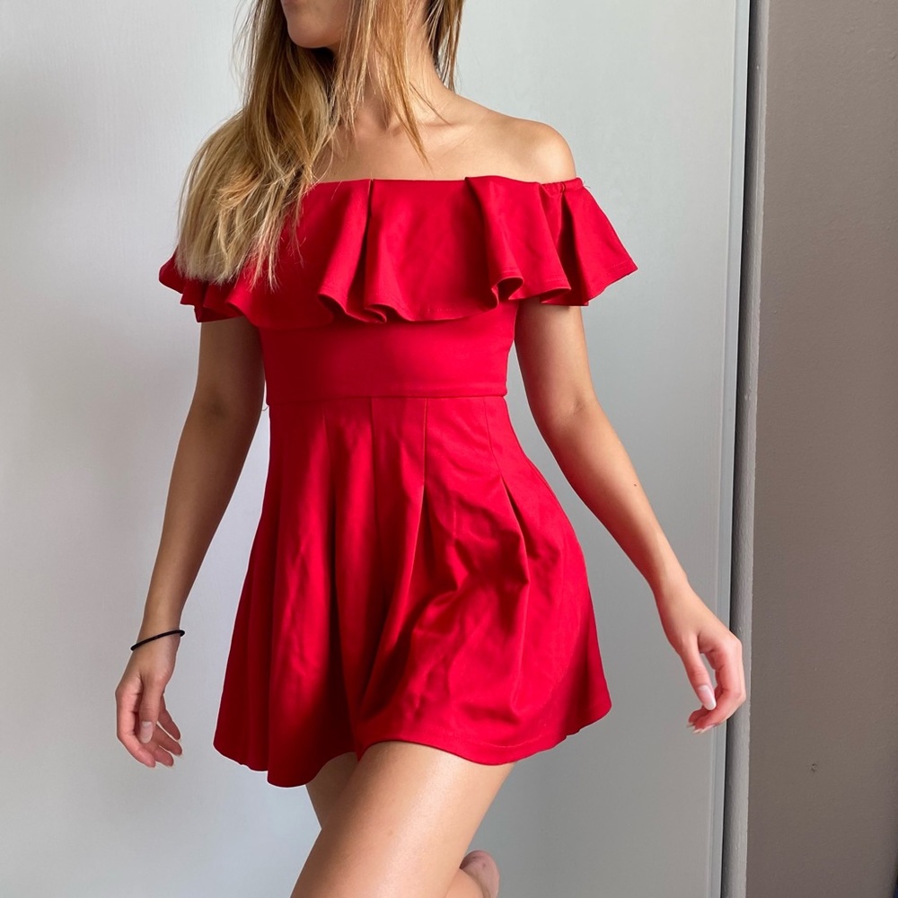 Hello Molly Short Bright Red Pleated Romper